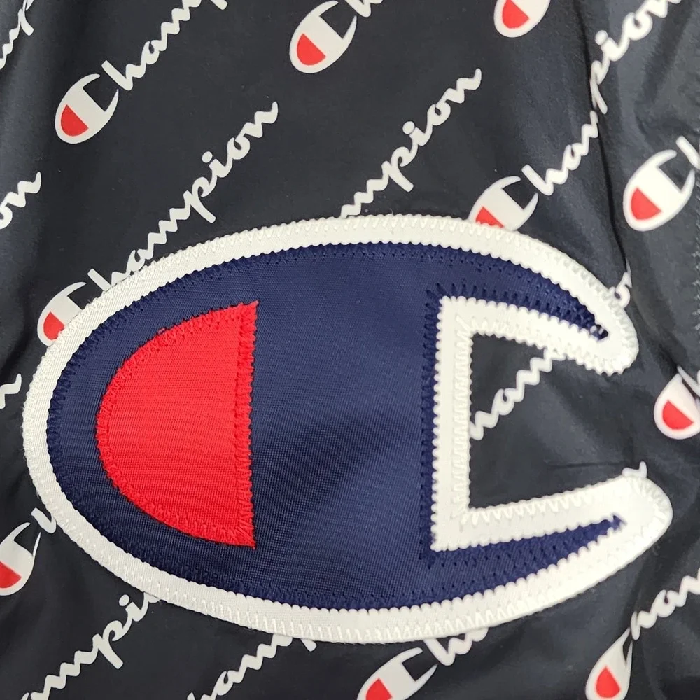 VTG Champion Script Logo Windbreaker Jacket Mens S Navy Blue‎ Varsity Streetwear